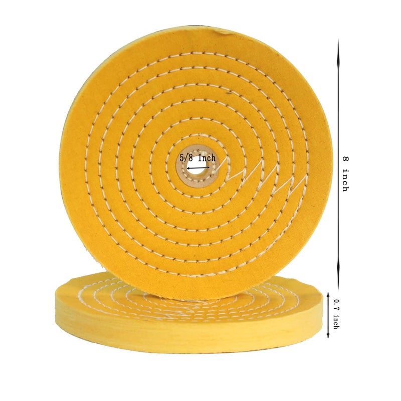 JUNLIXN 2 Pcs Extra Thick 8 Inch Cotton Buffing Wheel, 55 Ply Cloth 5/8 Inch Arbor Hole Abrasive Polishing Wheel for Bench Grinder(Yellow) - Image 2